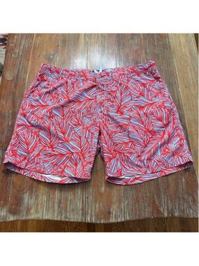 Capelle Red Blue Leaf Print Swim Trunks XL 38